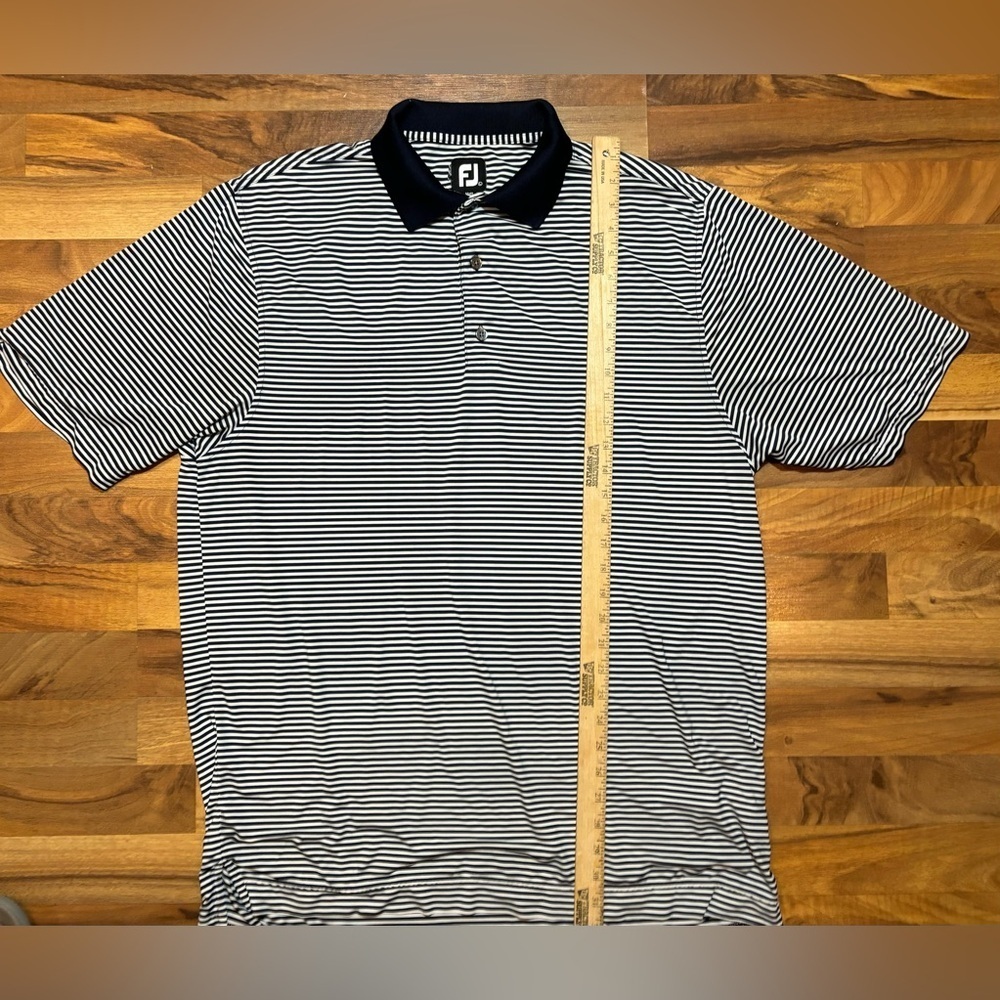 FootJoy Blue Striped Golf Polo Shirt Short Sleeve Stretch Performance Size Large - Picture 3 of 6